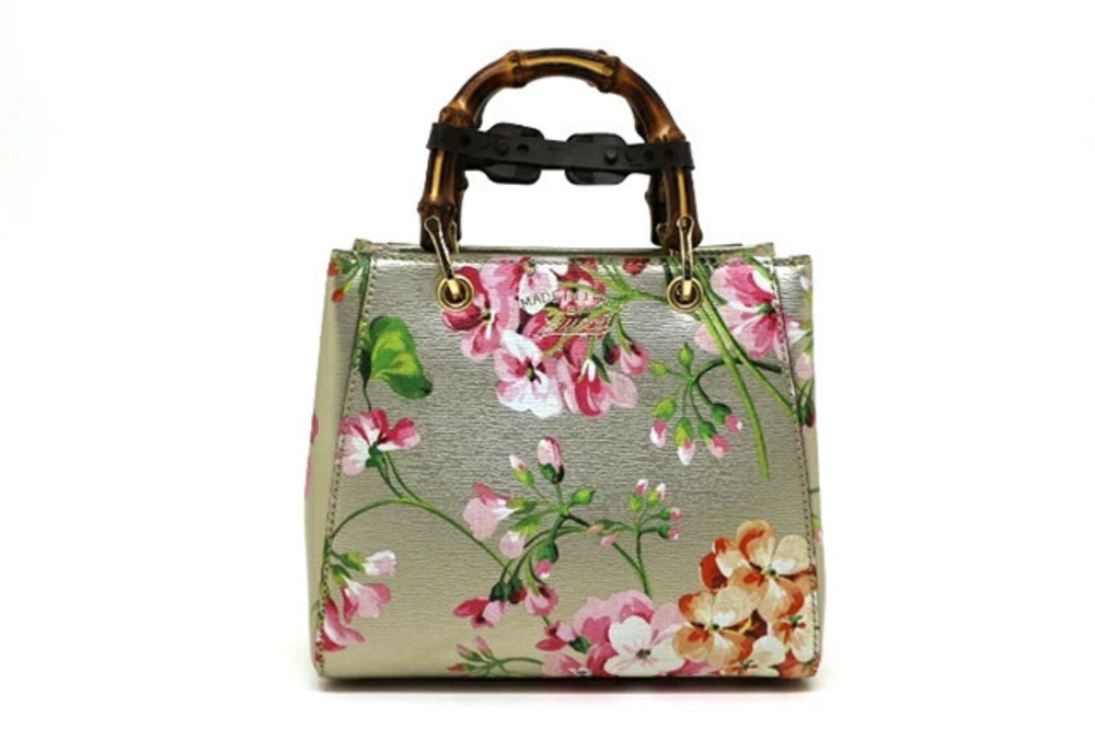Gucci Bag Handbag Shoulder Bamboo Flower Calfskin Gold